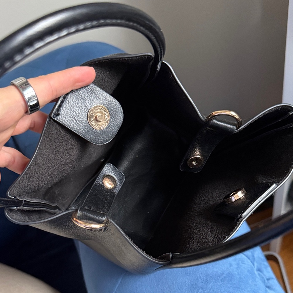 Anthropologie Black Structured Leather Tote Bag with Top Handles - Picture 2 of 3
